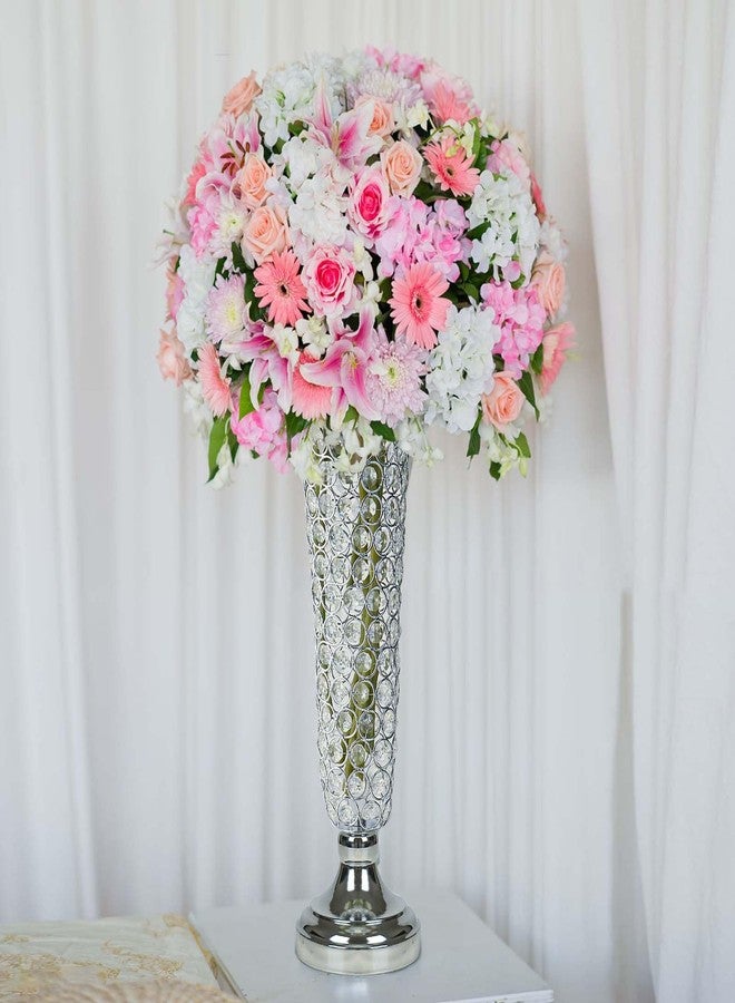 Kehail 2-Pack 18.5" Tall Silver Vases, Elegant Crystal Trumpet Vase, Gorgeous Centerpiece Flower Stand | Artificial Flower Arrangement for Weddings, Anniversaries | Home & Party Decor Display - Image 3